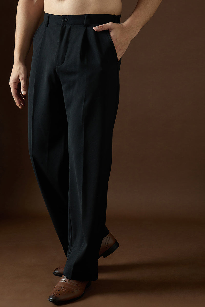 Black Modal Solid Regular Korean Pant MBOT1005