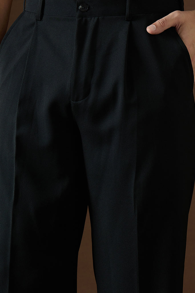 Black Modal Solid Regular Korean Pant MBOT1005