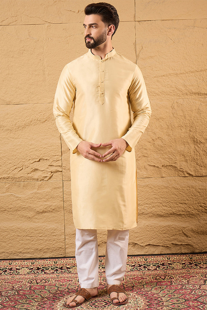 Cream Silk Blend Woven Design Mandarin Collar Koti MKOT1011