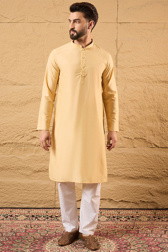 Yellow Silk Blend Woven Design Mandarin Collar Koti MKOT1012