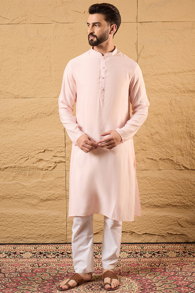 Pink Silk Blend Woven Design Mandarin Collar Koti MKOT1013