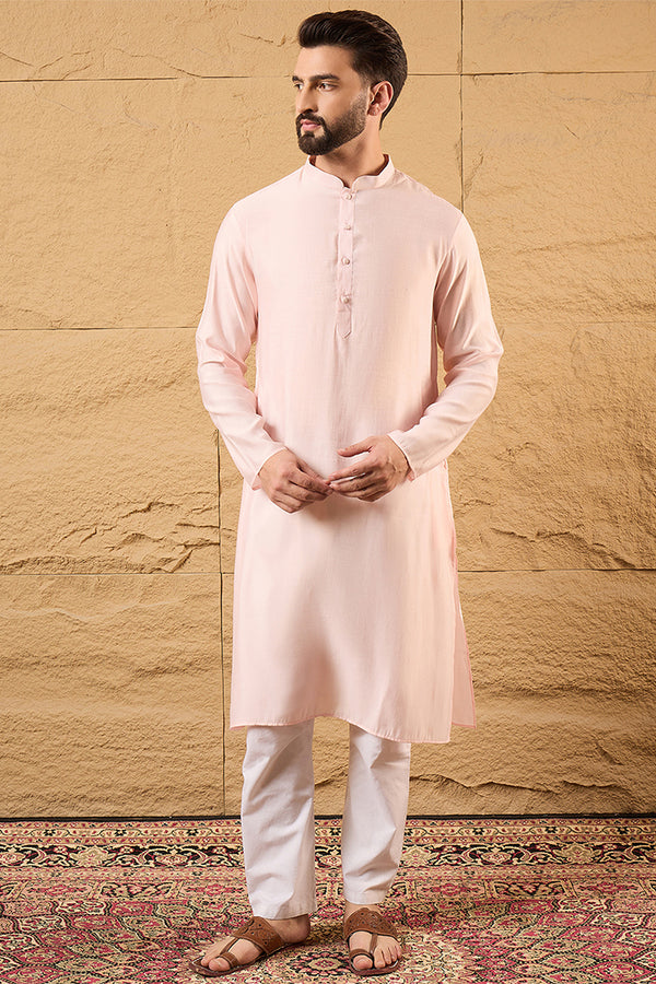 Pink Silk Blend Woven Design Mandarin Collar Koti MKOT1013