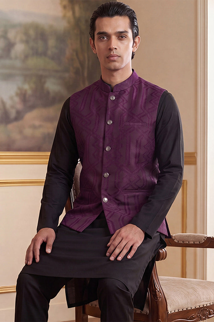 Purple Jacquard Woven Design Solid Koti MKOT1030