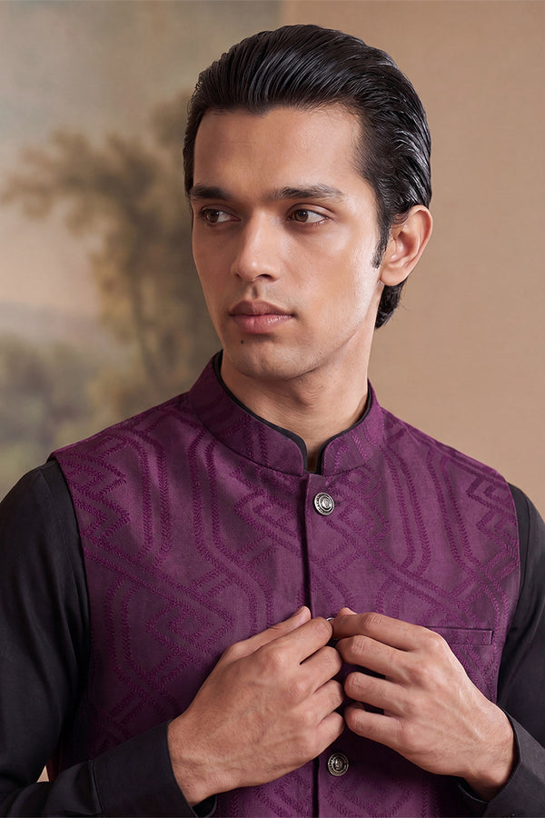 Purple Jacquard Woven Design Solid Koti MKOT1030