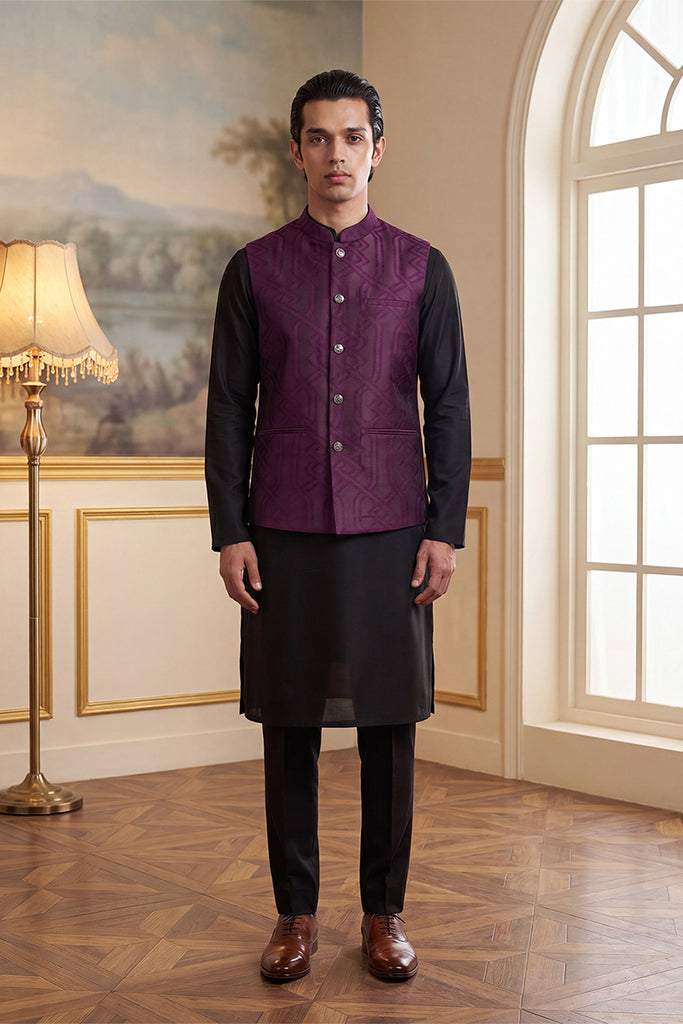 Purple Jacquard Woven Design Solid Koti MKOT1030