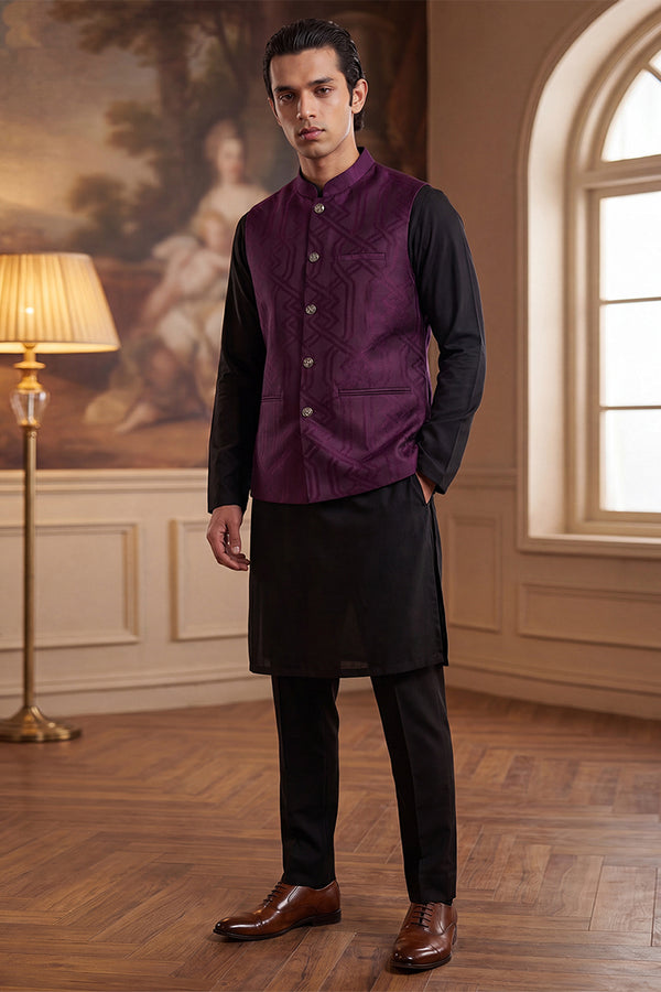 Purple Jacquard Woven Design Solid Koti MKOT1030