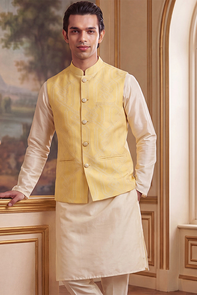 Yellow Jacquard Woven Design Solid Koti MKOT1040