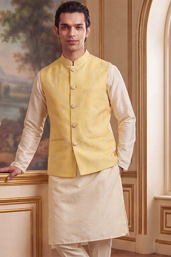 Yellow Jacquard Woven Design Solid Koti MKOT1040