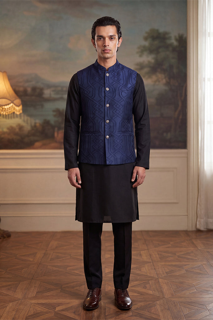 Violet Jacquard Woven Design Mandarin Collar Koti MKOT1045
