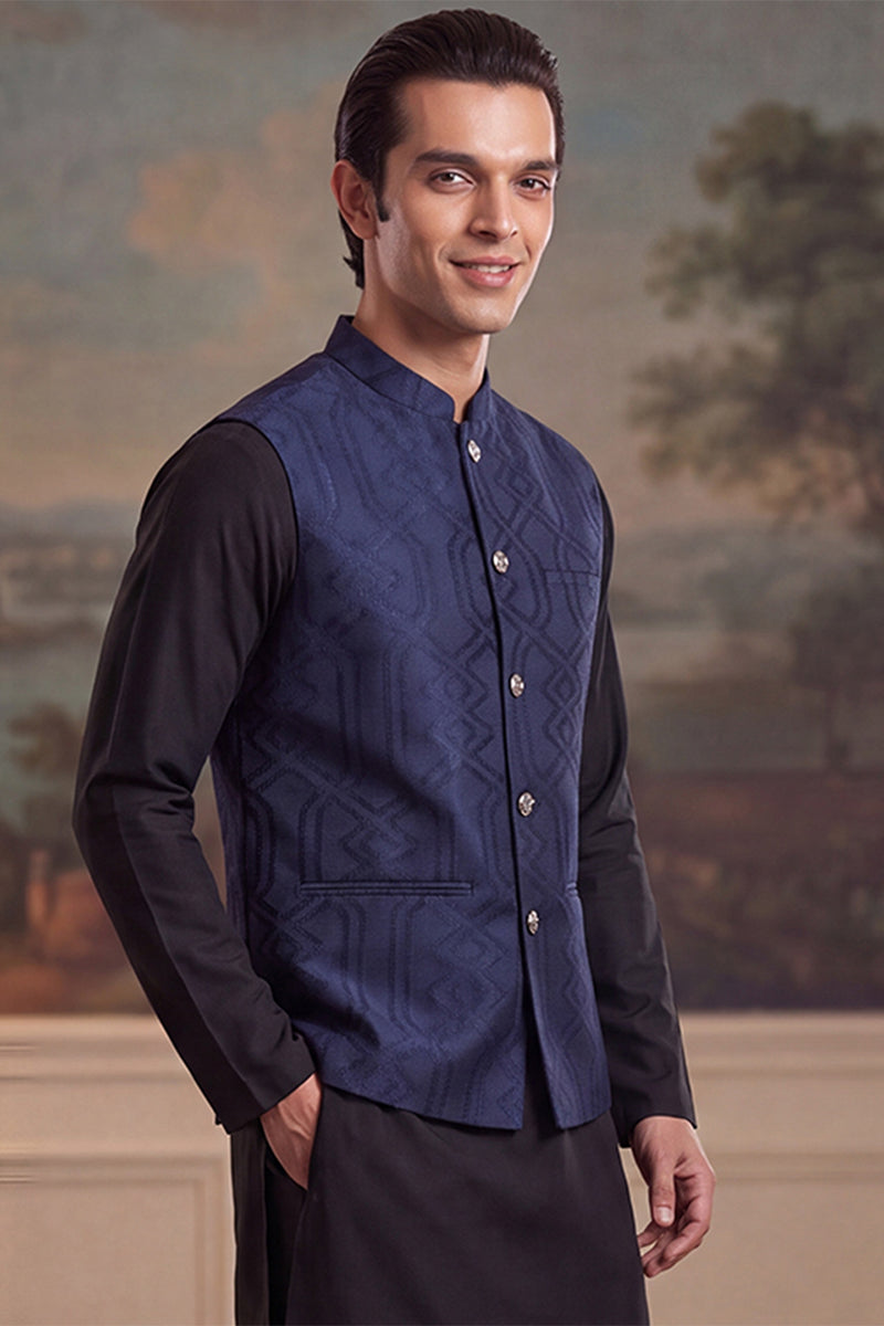 Violet Jacquard Woven Design Mandarin Collar Koti MKOT1045