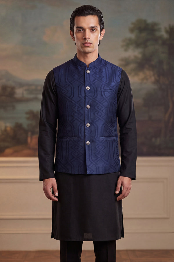Violet Jacquard Woven Design Mandarin Collar Koti MKOT1045