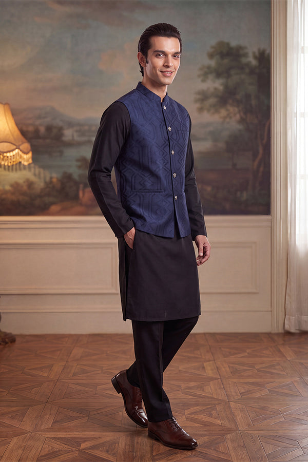 Violet Jacquard Woven Design Mandarin Collar Koti MKOT1045