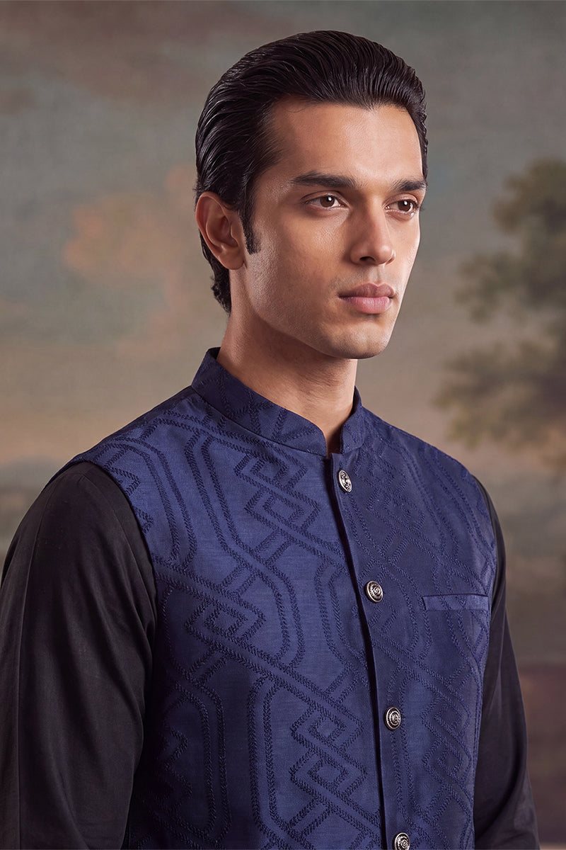 Violet Jacquard Woven Design Mandarin Collar Koti MKOT1045