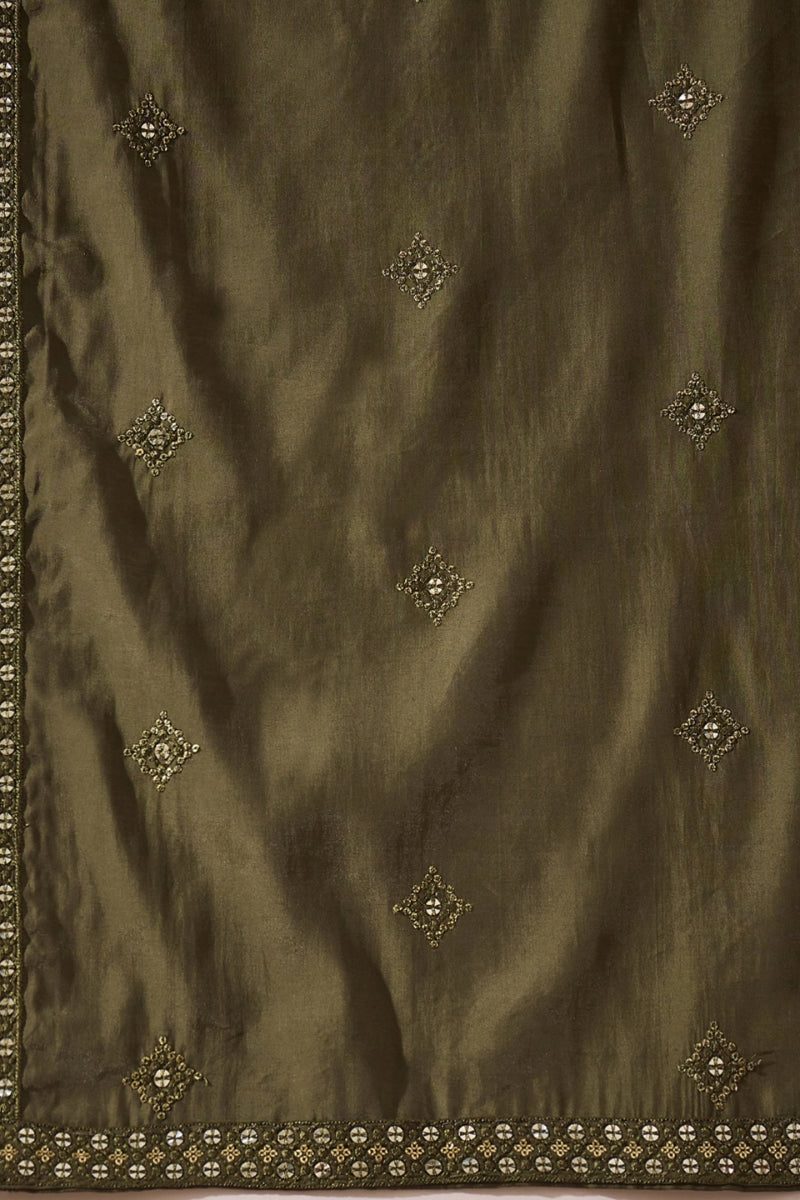 Green Silk Blend Solid Embroidered Straight Kurta with Dupatta MKUD1001