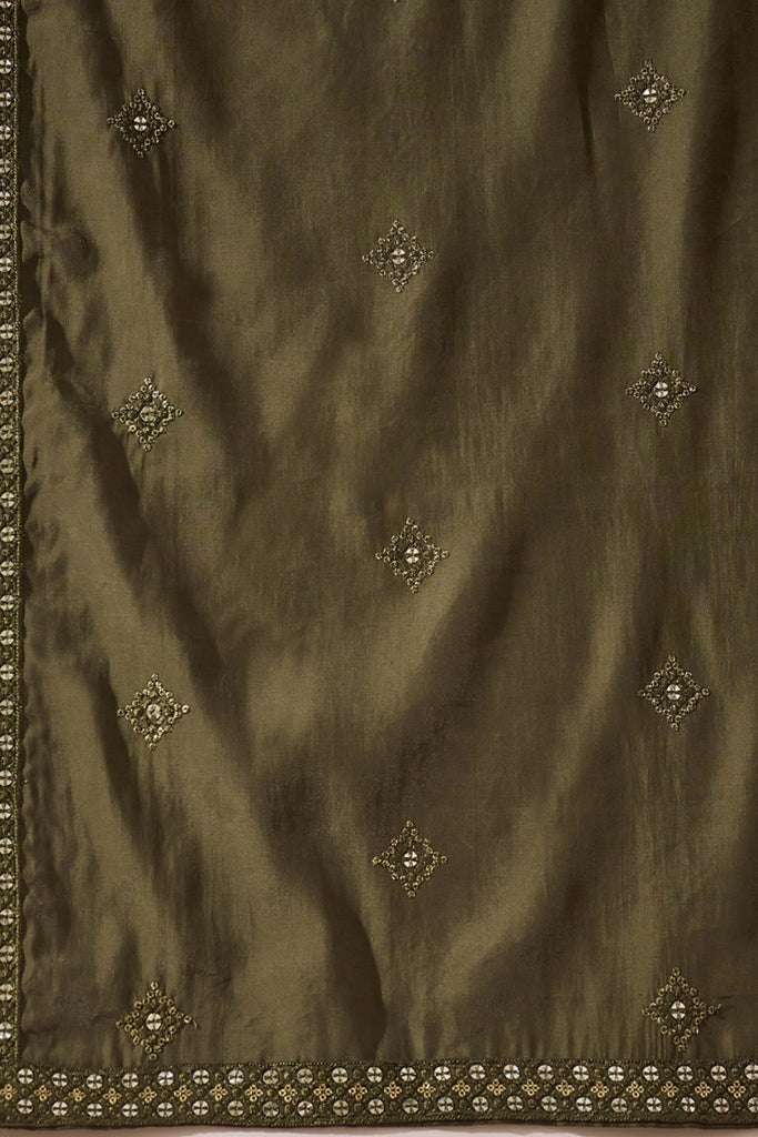 Green Silk Blend Solid Embroidered Straight Kurta with Dupatta MKUD1001