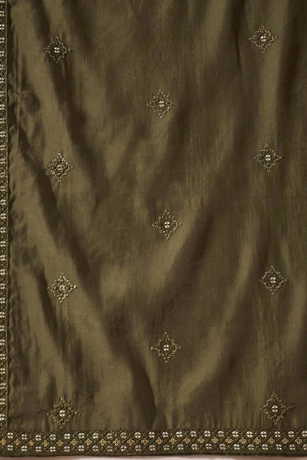 Green Silk Blend Solid Embroidered Straight Kurta with Dupatta MKUD1001