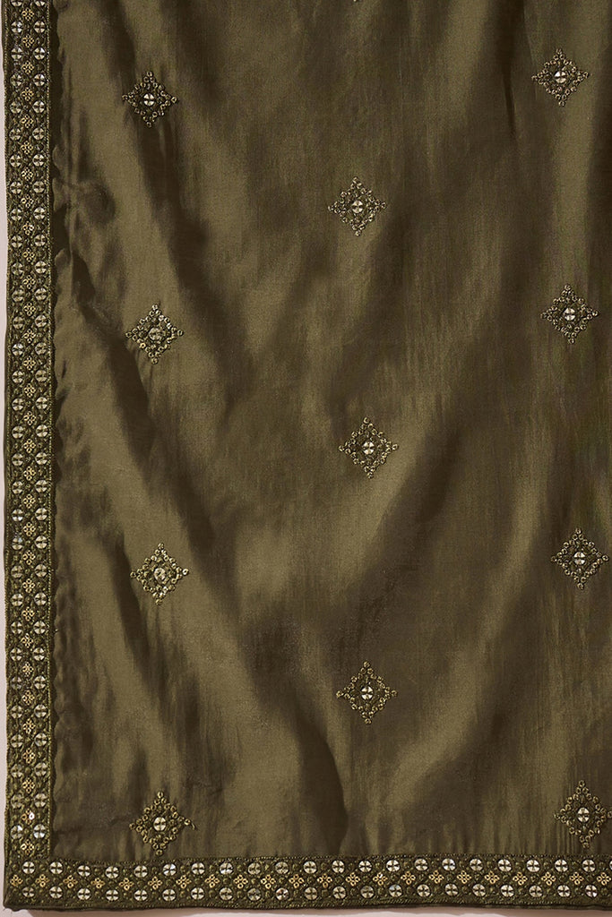 Green Silk Blend Embroidered Straight Kurta Trouser with Dupatta MKPD1001