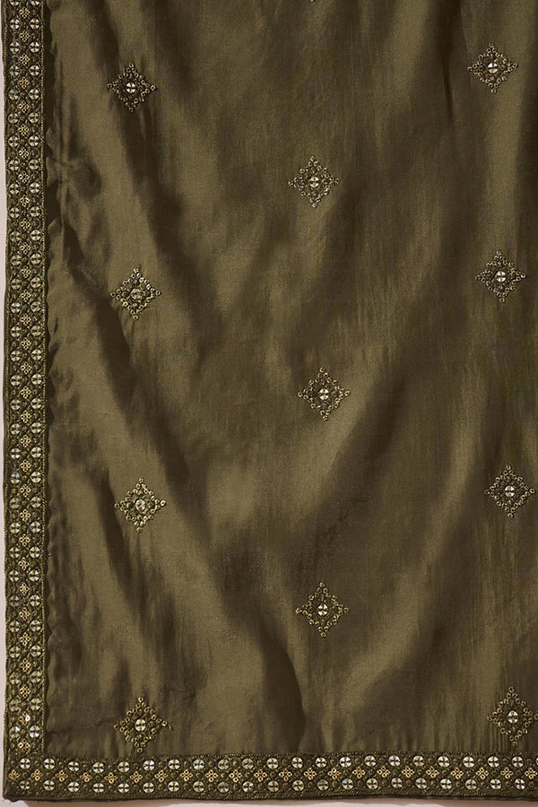 Green Silk Blend Embroidered Straight Kurta Trouser with Dupatta MKPD1001