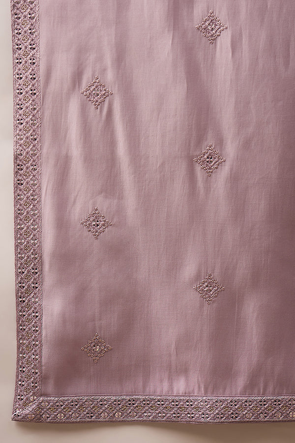 Lavender Silk Blend Solid Embroidered Straight Kurta with Dupatta MKUD1002