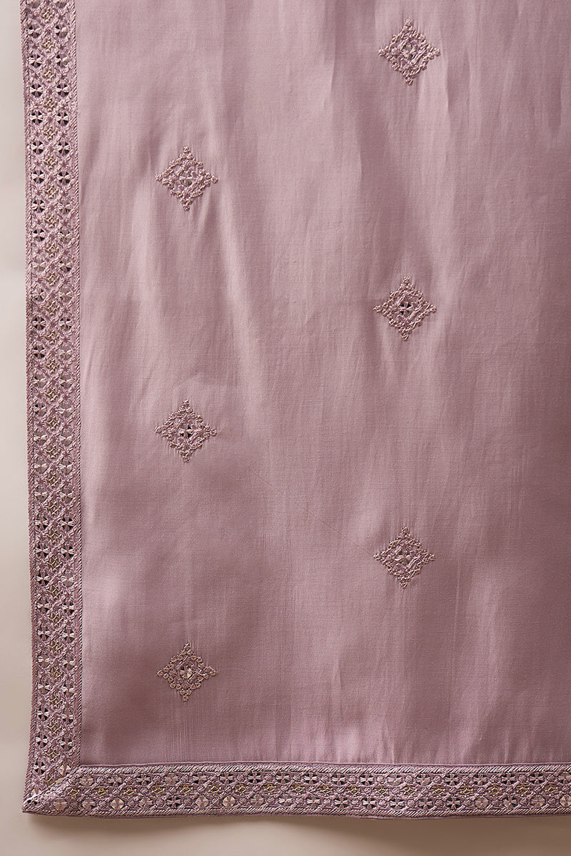 Lavender Silk Blend Embroidered Straight Kurta Trouser with Dupatta MKPD1002