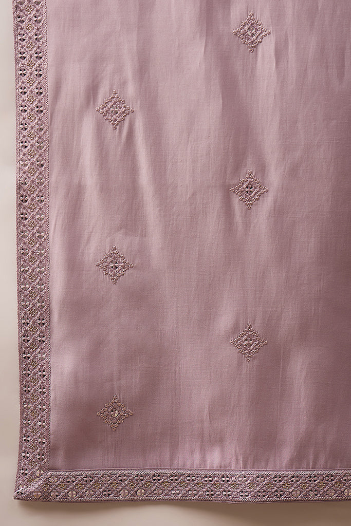 Lavender Silk Blend Embroidered Straight Kurta Trouser with Dupatta MKPD1002