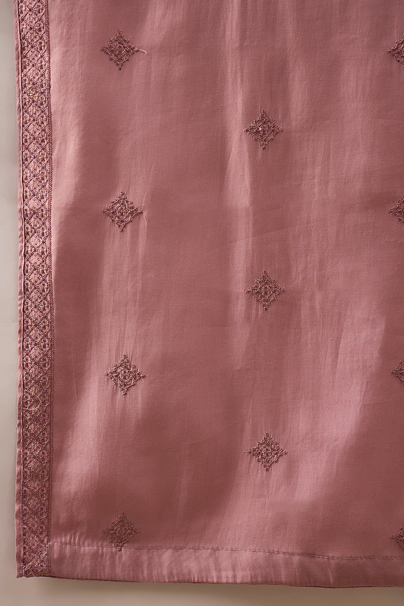 Pink Silk Blend Solid Embroidered Straight Kurta with Dupatta MKUD1003