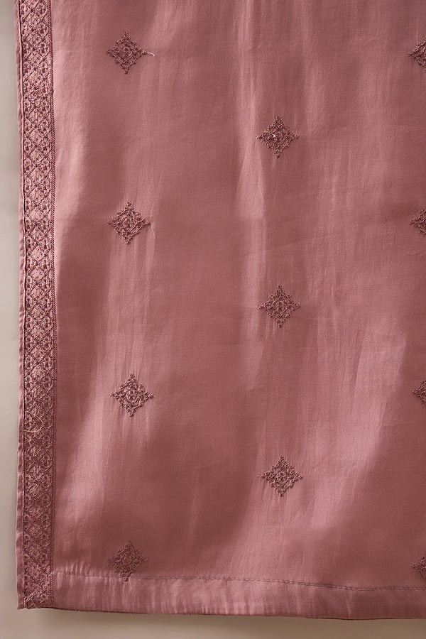 Pink Silk Blend Solid Embroidered Straight Kurta with Dupatta MKUD1003