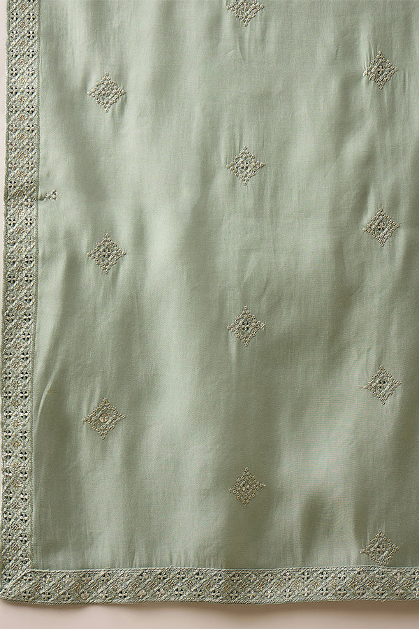 Green Silk Blend Embroidered Straight Kurta Trouser with Dupatta MKPD1004