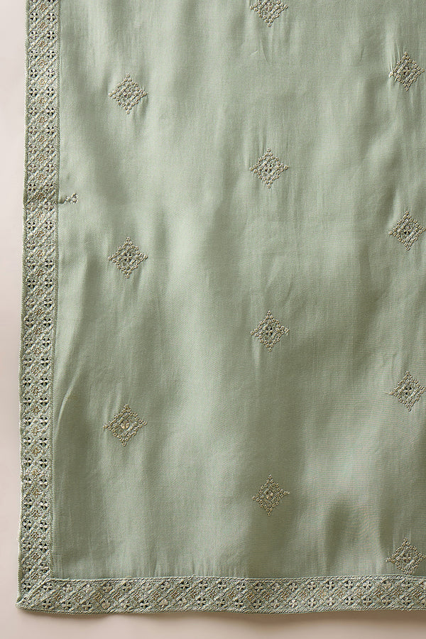 Green Silk Blend Embroidered Straight Kurta Trouser with Dupatta MKPD1004