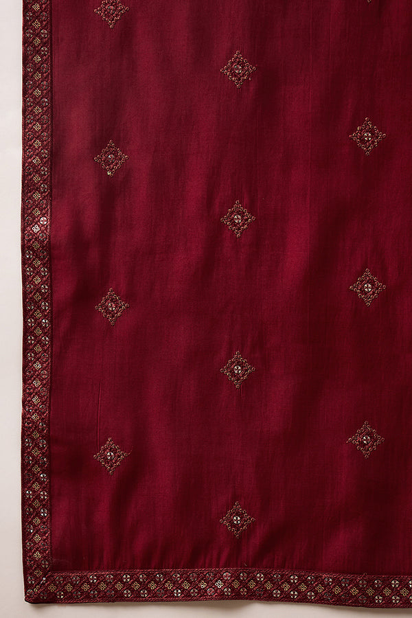 Maroon Silk Blend Embroidered Straight Kurta Trouser with Dupatta MKPD1005
