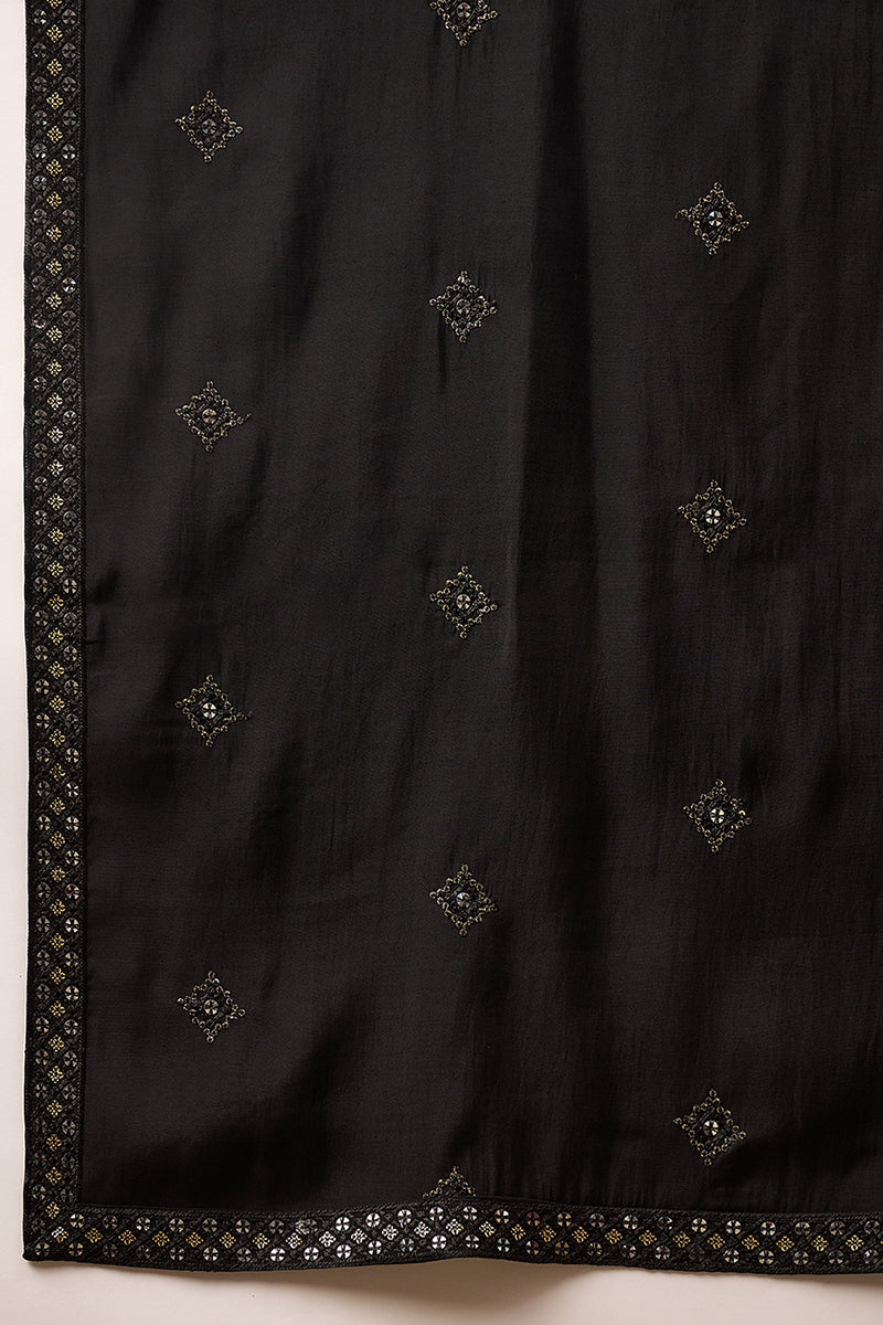 Black Silk Blend Embroidered Straight Kurta Trouser with Dupatta MKPD1006