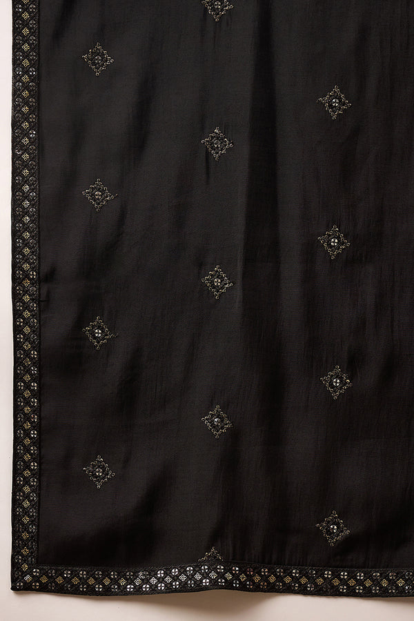 Black Silk Blend Embroidered Straight Kurta Trouser with Dupatta MKPD1006