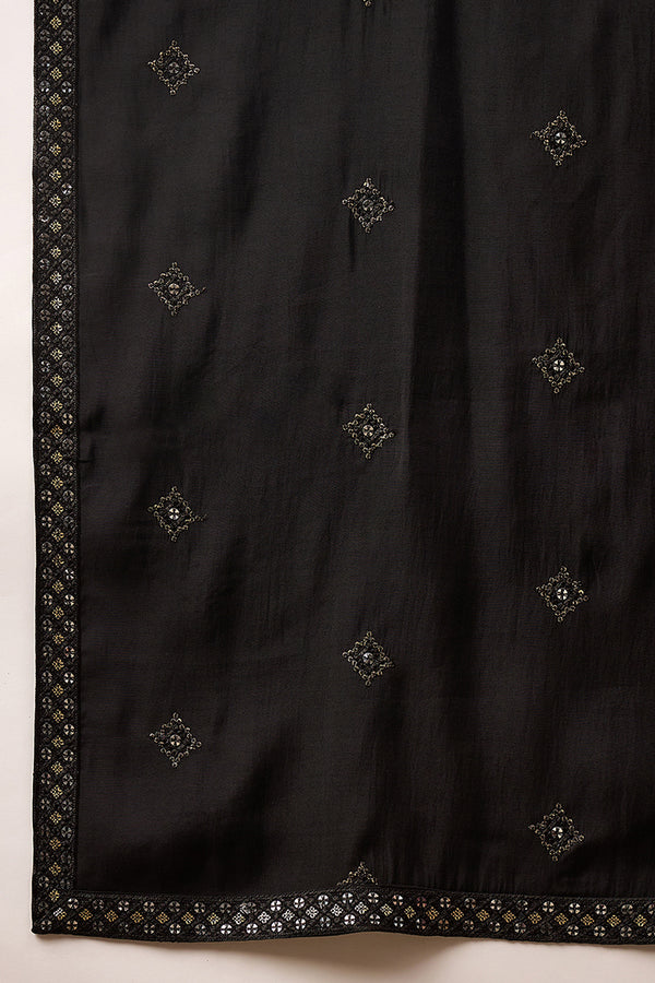Black Silk Blend Solid Embroidered Straight Kurta with Dupatta MKUD1006