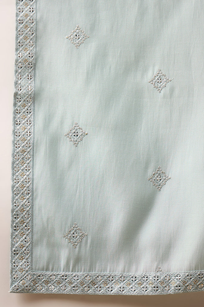 Blue Silk Blend Embroidered Straight Kurta Trouser with Dupatta MKPD1007