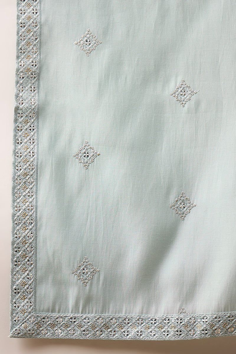 Blue Silk Blend Solid Embroidered Straight Kurta with Dupatta MKUD1007