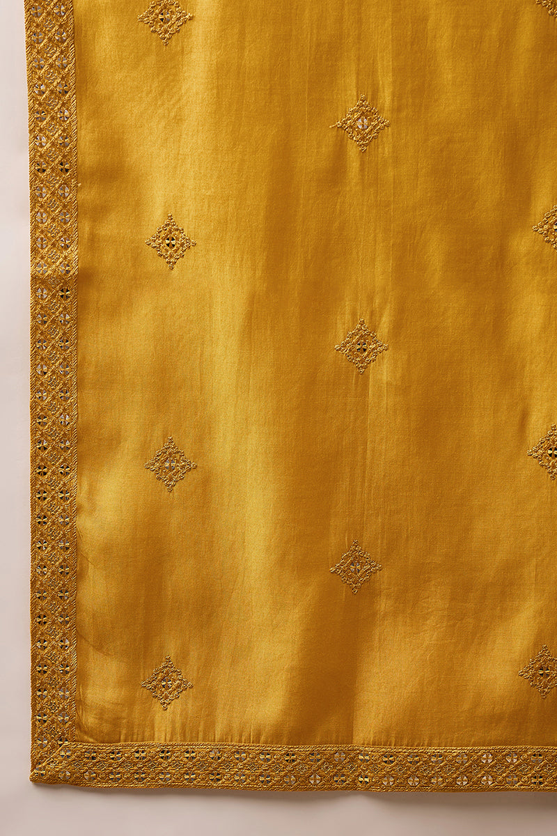 Yellow Silk Blend Embroidered Straight Kurta Trouser with Dupatta MKPD1008