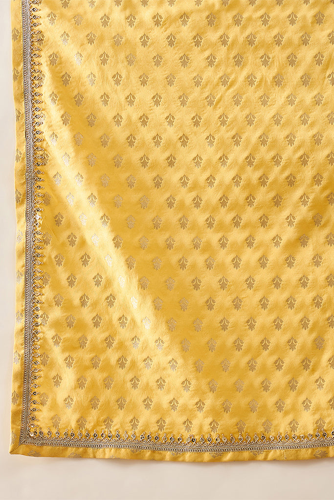 Yellow Jacquard Woven Design Floral Straight Kurta with Dupatta MKUD1016