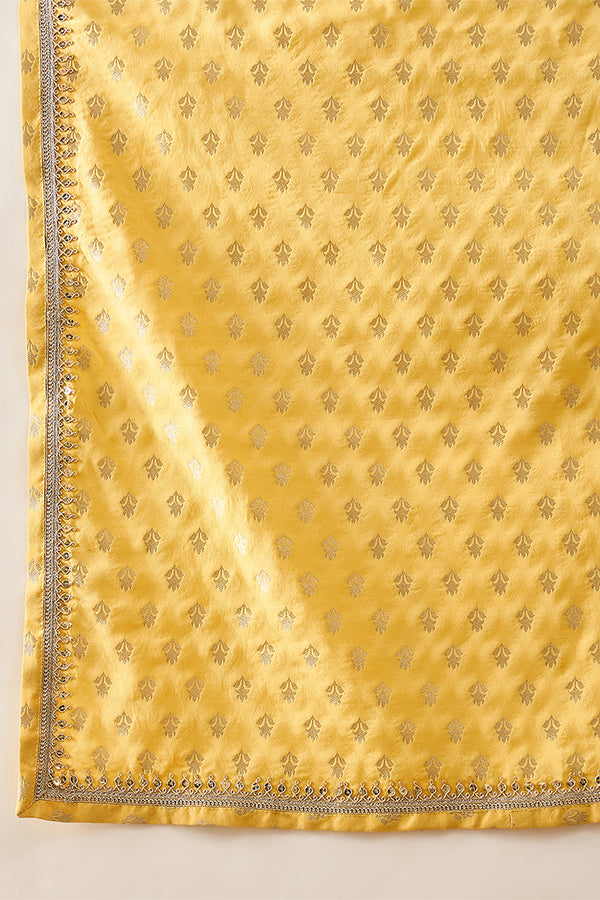 Yellow Jacquard Woven Design Floral Straight Kurta with Dupatta MKUD1016