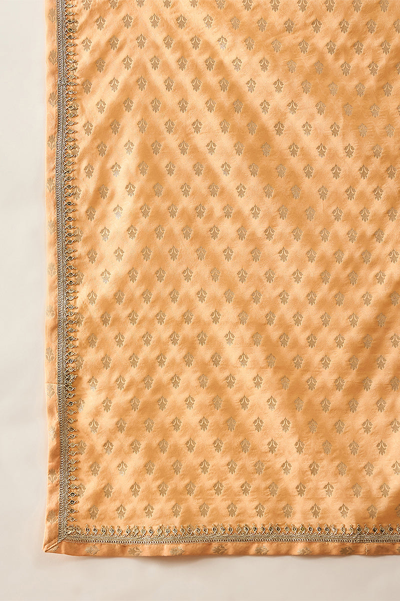 Peach Jacquard Woven Design Floral Straight Kurta with Dupatta MKUD1017