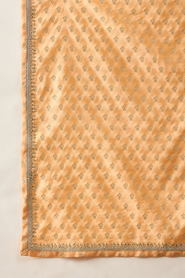 Peach Jacquard Woven Design Floral Straight Kurta with Dupatta MKUD1017