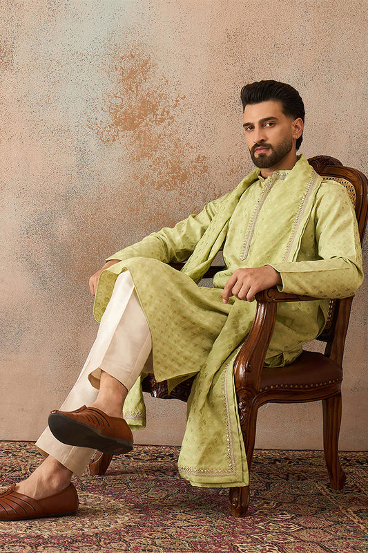 Green Jacquard Woven Design Floral Straight Kurta Sets MKPD1018