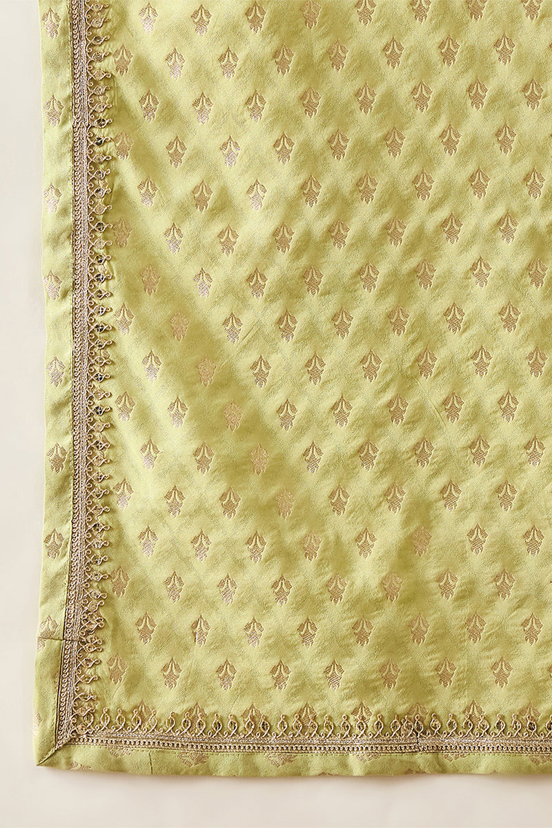Green Jacquard Woven Design Floral Straight Kurta with Dupatta MKUD1018