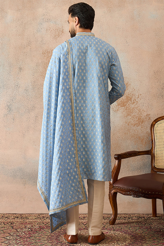 Blue Jacquard Woven Design Floral Straight Kurta with Dupatta MKUD1019