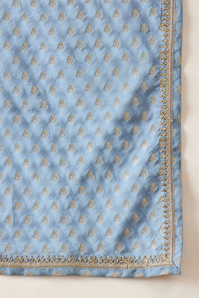 Blue Jacquard Woven Design Floral Straight Kurta with Dupatta MKUD1019