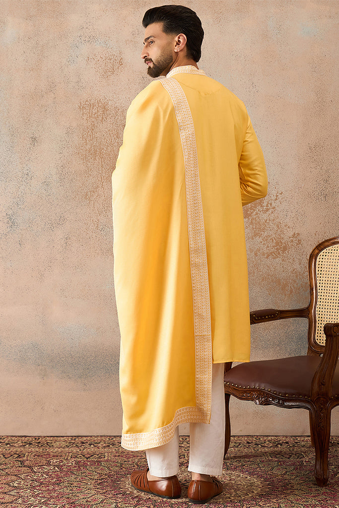 Yellow Silk Blend Woven Design Floral Straight Kurta Sets MKPD1037