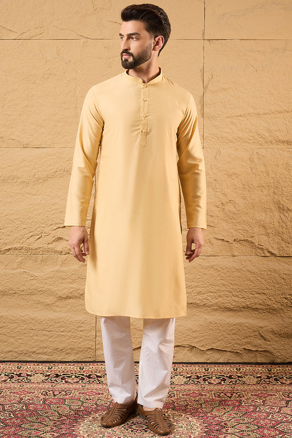 Yellow Silk Blend Woven Design Mandarin Collar Koti MKOT1012