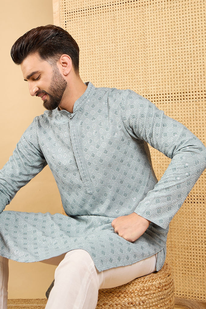 Grey Viscose Rayon Solid Embroidered Straight Kurta with Trouser MKSET1054