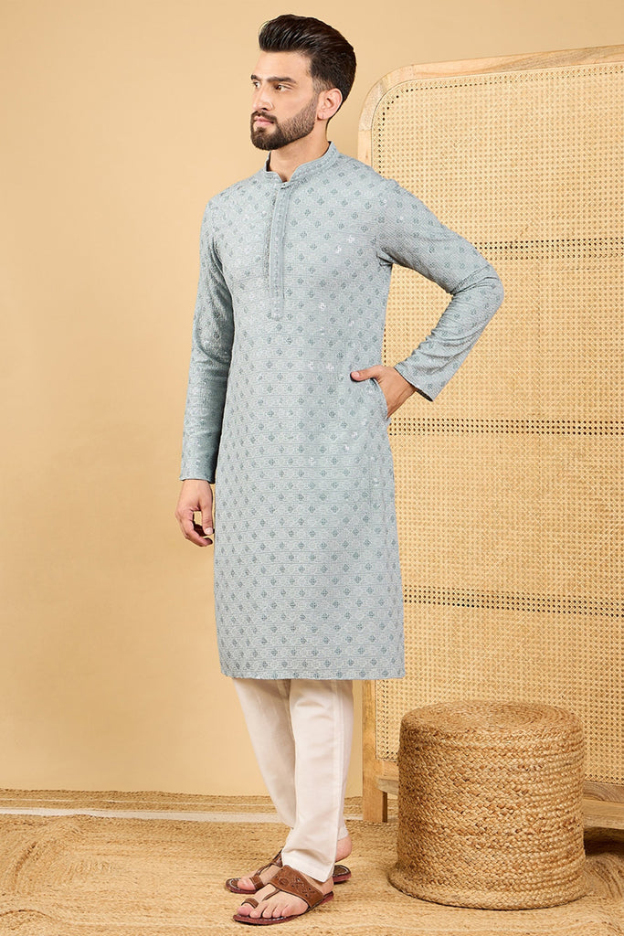 Grey Viscose Rayon Solid Embroidered Straight Kurta with Trouser MKSET1054
