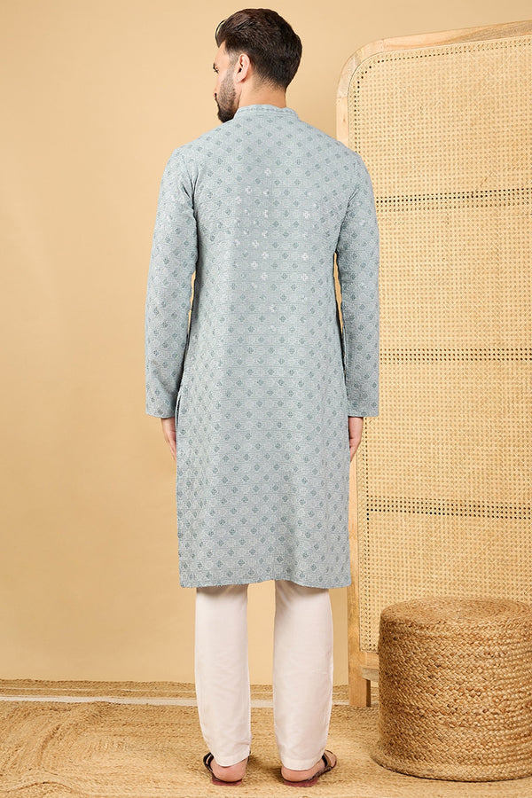 Grey Viscose Rayon Solid Embroidered Straight Kurta with Trouser MKSET1054
