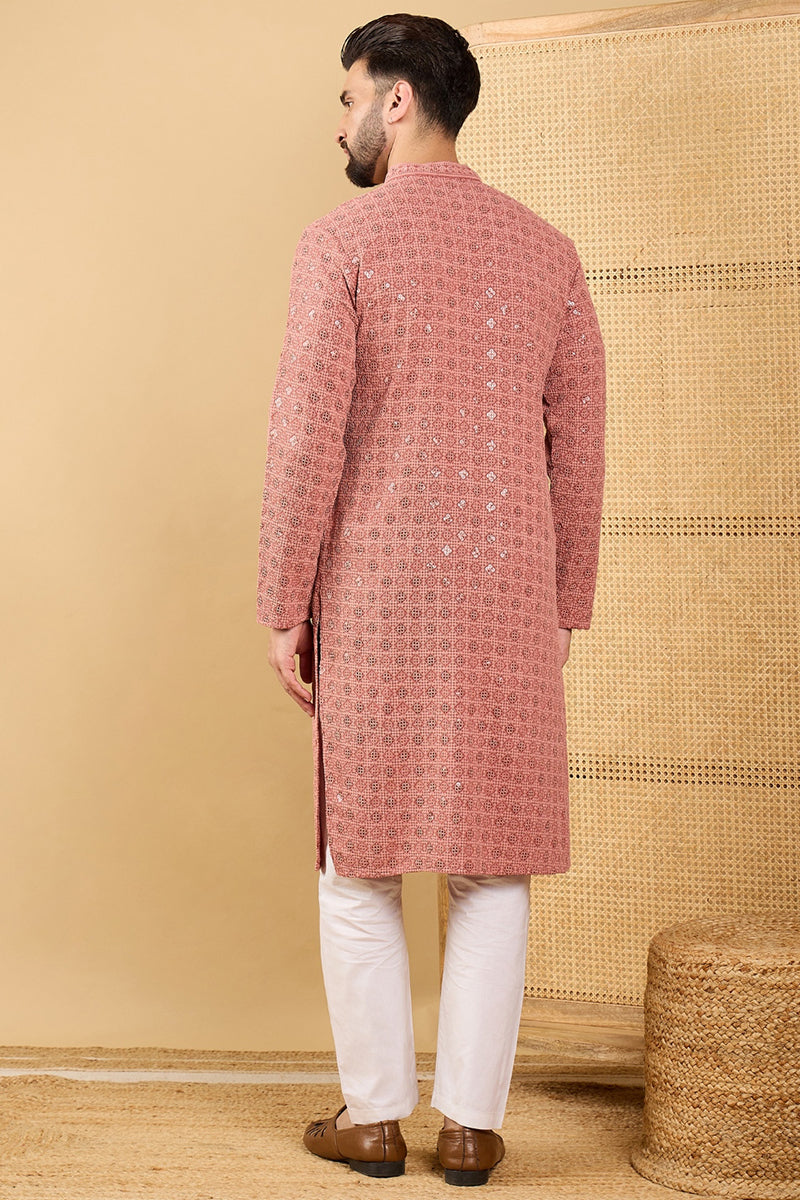 Rust Viscose Rayon Solid Embroidered Straight Kurta with Trouser MKSET1055